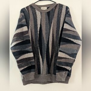 Vintage Norm Thompson Men's Geometric Crewneck Sweater 100% Wool